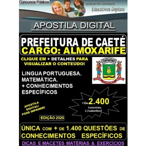 Apostila Prefeitura Municipal de Caeté MG  - ALMOXARIFE - Teoria + 2.400 Exercícios - Concurso 2020