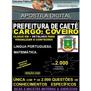 Apostila Prefeitura Municipal de Caeté MG - COVEIRO - Teoria + 2.000 Exercícios - Concurso 2020 