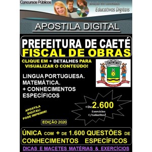 Apostila Prefeitura Municipal de Caeté MG - FISCAL de OBRAS - Teoria + 2.600 Exercícios - Concurso 2020