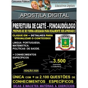 Apostila Prefeitura Municipal de Caeté MG  - FONOAUDIÓLOGO  - Teoria + 3.500 Exercícios - Concurso 2020