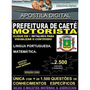 Apostila Prefeitura Municipal de Caeté MG - MOTORISTA - Teoria + 2.500 Exercícios - Concurso 2020