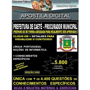 Apostila Prefeitura Municipal de Caeté MG  - PROCURADOR MUNICIPAL  - Teoria + 5.800 Exercícios - Concurso 2020