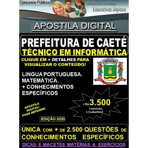 Apostila Prefeitura Municipal de Caeté MG - TÉCNICO em INFORMÁTICA - Teoria + 3.700 Exercícios - Concurso 2020