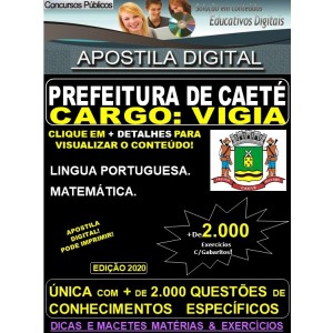 Apostila Prefeitura Municipal de Caeté MG - VIGIA - Teoria + 2.000 Exercícios - Concurso 2020 