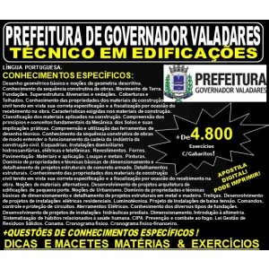 Apostila Prefeitura Municipal de Governador Valadares MG - TÉCNICO em EDIFICAÇÕES - Teoria + 4.800 Exercícios - Concurso 2019