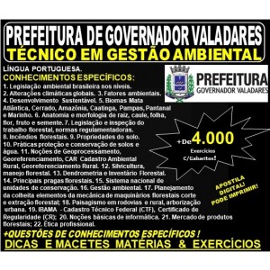Apostila Prefeitura Municipal de Governador Valadares MG - TÉCNICO em GESTÃO AMBIENTAL - Teoria + 4.000 Exercícios - Concurso 2019