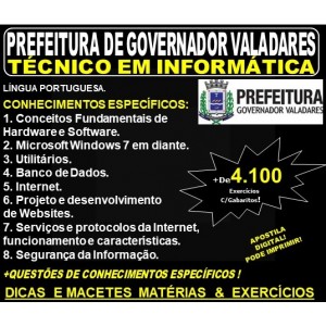 Apostila Prefeitura Municipal de Governador Valadares MG - TÉCNICO em INFORMÁTICA - Teoria + 4.100 Exercícios - Concurso 2019