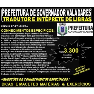 Apostila Prefeitura Municipal de Governador Valadares MG - TRADUTOR e INTERPRETE de LIBRAS - Teoria + 3.300 Exercícios - Concurso 2019