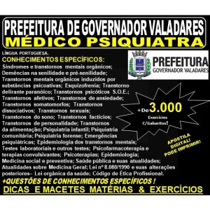 Apostila Prefeitura Municipal de Governador Valadares MG - MÉDICO PSIQUIATRA - Teoria + 3.000 Exercícios - Concurso 2019