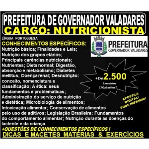 Apostila Prefeitura Municipal de Governador Valadares MG - NUTRICIONISTA - Teoria + 2.500 Exercícios - Concurso 2019