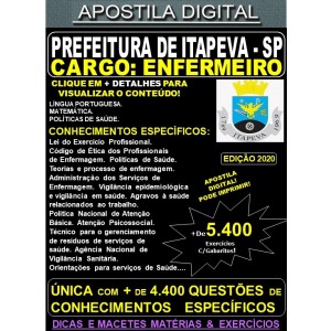 Apostila Prefeitura de Itapeva SP - ENFERMEIRO - Teoria + 5.400 Exercícios - Concurso 2020