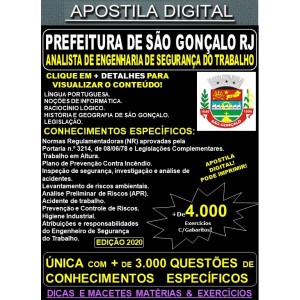 Apostila Prefeitura de São Gonçalo RJ - ANALISTA de ENGENHARIA de SEGURANÇA do TRABALHO - Teoria + 4.000 Exercícios - Concurso 2020