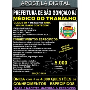 Apostila Prefeitura de São Gonçalo RJ - MÉDICO do TRABALHO - Teoria +5.000 Exercícios - Concurso 2020