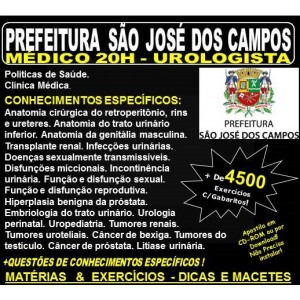 Apostila Prefeitura de São José dos Campos - Médico - UROLOGISTA - Teoria + 4.400 Exercícios - Concurso 2018
