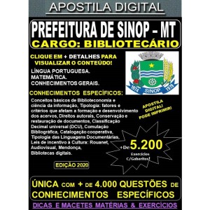 Apostila PREFEITURA de SINOP MT - BIBLIOTECÁRIO - Teoria + 5.200 Exercícios - Concurso 2020