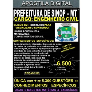 Apostila PREFEITURA de SINOP MT - ENGENHEIRO CIVIL - Teoria + 6.500 Exercícios - Concurso 2020