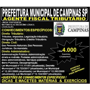 Apostila PREFEITURA MUNICIPAL de CAMPINAS SP - AGENTE FISCAL TRIBUTÁRIO - Teoria + 4.000 Exercícios - Concurso 2019