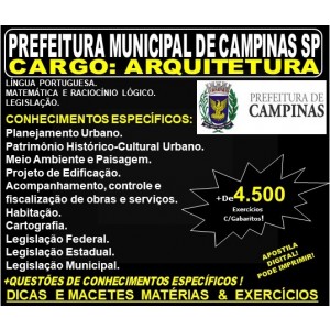 Apostila PREFEITURA MUNICIPAL de CAMPINAS SP - ARQUITETURA - Teoria + 4.500 Exercícios - Concurso 2019