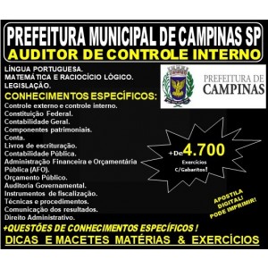 Apostila PREFEITURA MUNICIPAL de CAMPINAS SP - AUDITOR de CONTROLE INTERNO - Teoria + 4.700 Exercícios - Concurso 2019
