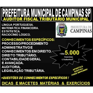 Apostila PREFEITURA MUNICIPAL de CAMPINAS SP - AUDITOR FISCAL TRIBUTÁRIO MUNICIPAL - Teoria + 5.000 Exercícios - Concurso 2019
