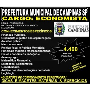 Apostila PREFEITURA MUNICIPAL de CAMPINAS SP - ECONOMISTA - Teoria + 4.400 Exercícios - Concurso 2019