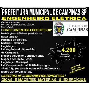 Apostila PREFEITURA MUNICIPAL de CAMPINAS SP - ENGENHEIRO ELÉTRICA - Teoria + 4.200 Exercícios - Concurso 2019