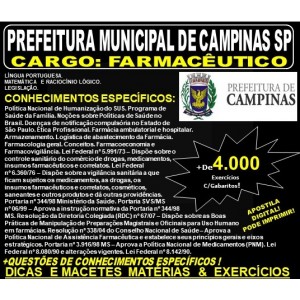 Apostila PREFEITURA MUNICIPAL de CAMPINAS SP - FARMACÊUTICO - Teoria + 4.000 Exercícios - Concurso 2019