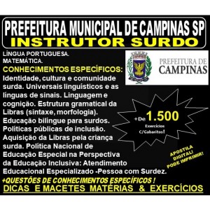 Apostila PREFEITURA MUNICIPAL de CAMPINAS SP -  INSTRUTOR SURDO - Teoria + 1.500 Exercícios - Concurso 2019