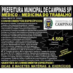 Apostila PREFEITURA MUNICIPAL de CAMPINAS SP - MÉDICO - MEDICINA do TRABALHO - Teoria + 4.500 Exercícios - Concurso 2019