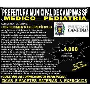Apostila PREFEITURA MUNICIPAL de CAMPINAS SP - MÉDICO - PEDIATRIA - Teoria + 4.000 Exercícios - Concurso 2019