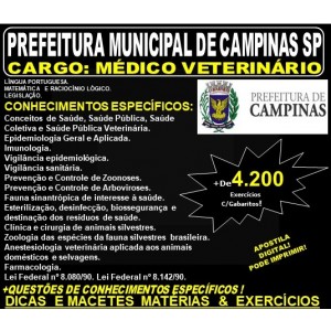 Apostila PREFEITURA MUNICIPAL de CAMPINAS SP - MÉDICO VETERINÁRIO - Teoria + 4.200 Exercícios - Concurso 2019