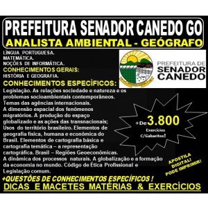 Apostila Prefeitura de Senador Canedo GO - ANALISTA AMBIENTAL - GEÓGRAFO - Teoria + 3.800 Exercícios - Concurso 2019