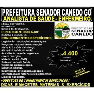 Apostila  Prefeitura de Senador Canedo GO - ANALISTA de SAÚDE - ENFERMEIRO - Teoria + 4.400 Exercícios - Concurso 2019