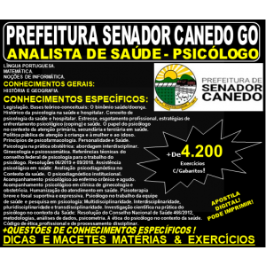 Apostila Prefeitura de Senador Canedo GO - ANALISTA de SAÚDE - PSICÓLOGO - Teoria + 4.200 Exercícios - Concurso 2019
