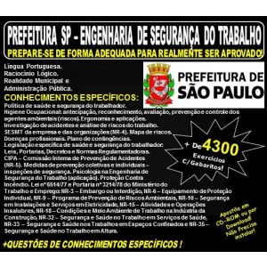 Apostila PREFEITURA SP - ENGENHARIA de SEGURANÇA do TRABALHO - Teoria + 4.300 Exercícios - Concurso 2018