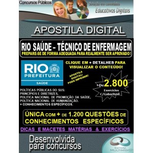 Apostila RIO SAÚDE - TÉCNICO DE ENFERMAGEM - Teoria + 2.800 exercícios - Concurso 2019