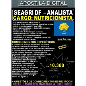 Apostila SEAGRI DF - Analista de Desenvolvimento e Fiscalização Agropecuária - NUTRICIONISTA - Teoria + 10.300 Exercícios - Concurso 2022