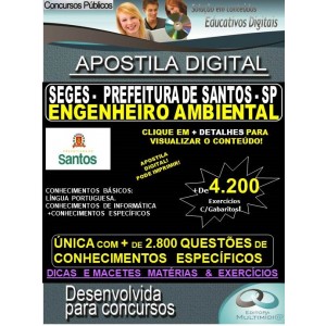 Apostila Prefeitura Municipal de Santos SP - ENGENHEIRO AMBIENTAL - Teoria + 4.200 exercícios - Concurso 2020