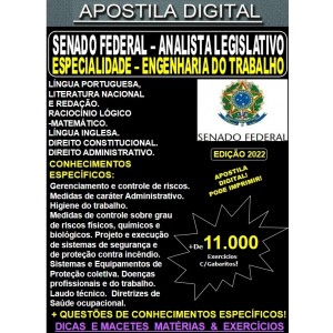 Apostila SENADO FEDERAL - Analista Legislativo - ENGENHARIA DO TRABALHO - Teoria + 11.000 Exercícios - Concurso 2022