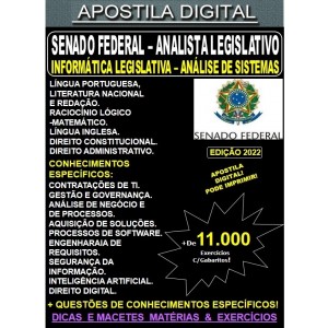 Apostila SENADO FEDERAL - Analista Legislativo - INFORMÁTICA LEGISLATIVA - ANÁLISE DE SISTEMAS - Teoria + 11.000 Exercícios - Concurso 2022