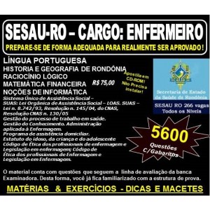 Apostila SESAU RO - CARGO: ENFERMEIRO - Teoria + 5.600 Exercícios - Concurso 2017