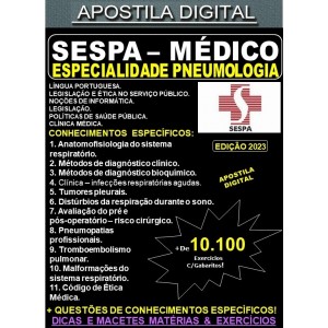 Apostila SESPA - MÉDICO - Especialidade PNEUMOLOGIA - Teoria + 10.100 Exercícios - Concurso 2023