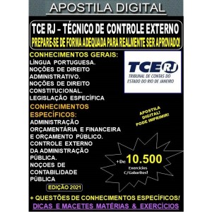 Apostila TCE RJ - TÉCNICO de CONTROLE EXTERNO  - Teoria + 10.500 Exercícios - Concurso 2021