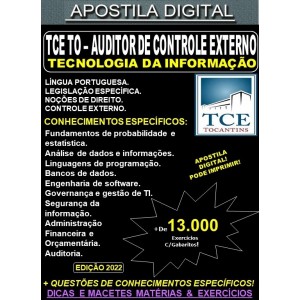 Apostila TCE TO - AUDITOR de CONTROLE EXTERNO - TECNOLOGIA da INFORMAÇÃO - Teoria + 13.000 Exercícios - Concurso 2022