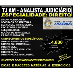 Apostila TJ AM - ANALISTA JUDICIÁRIO - Especialidade: DIREITO - Teoria + 4.800 Exercícios - Concurso 2019