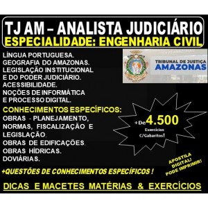 Apostila TJ AM - ANALISTA JUDICIÁRIO - Especialidade: ENGENHARIA CIVIL - Teoria + 4.500 Exercícios - Concurso 2019
