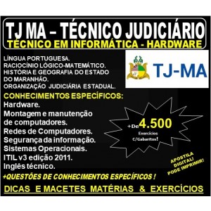 Apostila TJ MA - Técnico Judiciário - TÉCNICO em INFORMÁTICA - HARDWARE - Teoria + 4.500 Exercícios - Concurso 2019