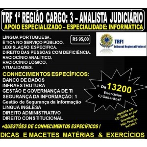 Apostila TRF1 - CARGO 3 - Analista Judiciária - INFORMÁTICA - Concurso 2024 (Novo Edital previsto para Maio)