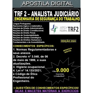 Apostila TRF2 - Analista Judiciário - ENGENHARIA de SEGURANÇA do TRABALHO - Teoria + 9.000 Exercícios - Concurso 2024