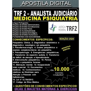 Apostila TRF2 - Analista Judiciário - PSIQUIATRIA - Teoria + 10.000 Exercícios - Concurso 2024